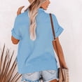 thumbnail image 3 of Aricy button down shirts for women plus size Casual Short Sleeve Loose Fit V-Neck Linen Work Blouse Tops with Pocket, Button On Shirt, 3 of 5
