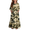 thumbnail image 2 of Toddler Girls Short Sleeve Dress Camouflage Print Summer A-Line Cute Maxi Casual Sundress Army Green 11-12 Years, 2 of 7