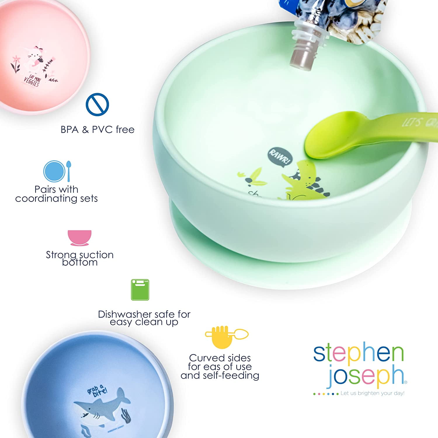 Stephen Joseph, Silicone Baby Bowls, Suction Bowl, Stay Put Suction Bowl, First Stage Self Feeding, Unicorn