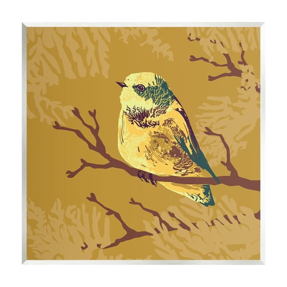 Stupell Industries Small Yellow Bird Perched Wildlife Animal Portrait Graphic Art Unframed Art Print Wall Art, Design by Verbrugge Watercolor