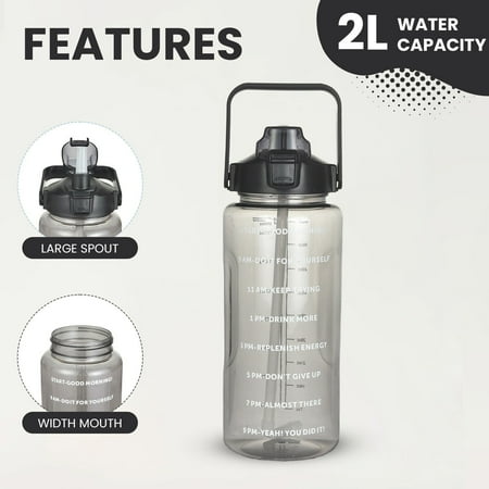 

Best Gifts! YOHOME Water Bottles with Straw 67 Oz / 2L Bottle B P A Free Innovative 2-IN-1 Lid Sports Times To Drink Motivational Purple One Size
