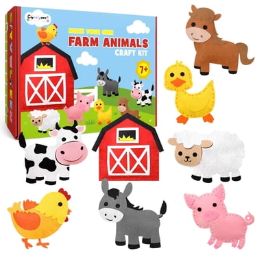 CiyvoLyeen Farm Animals Sewing Craft Kit Felt Animal DIY Craft Sewing Kit for Girls and Boys Educational Sewing Kit for Kids Age 7 to 12 Craft Kit Includes 8 Projects