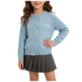 thumbnail image 3 of enyan Girls Knit Cardigan Sweater Button Down Long Sleeve Kids Toddler School Uniform Fall Jacket(Sky Blue,4-5 Years), 3 of 5