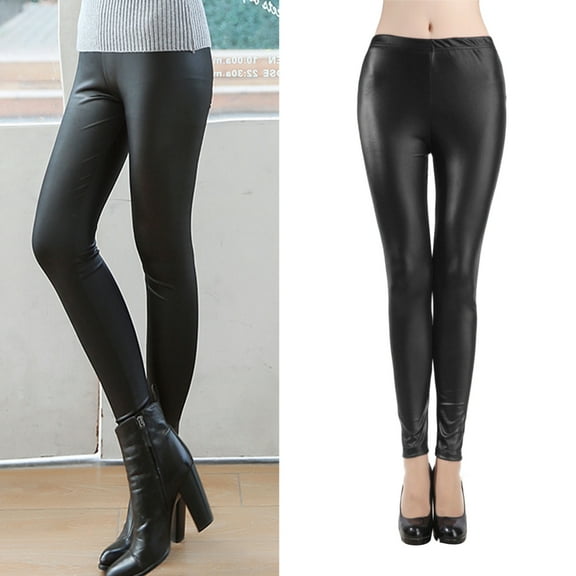 D-GROEE Faux Leather Leggings for Women High Waisted Pleather Pants Stretch Tights for Daily Wear