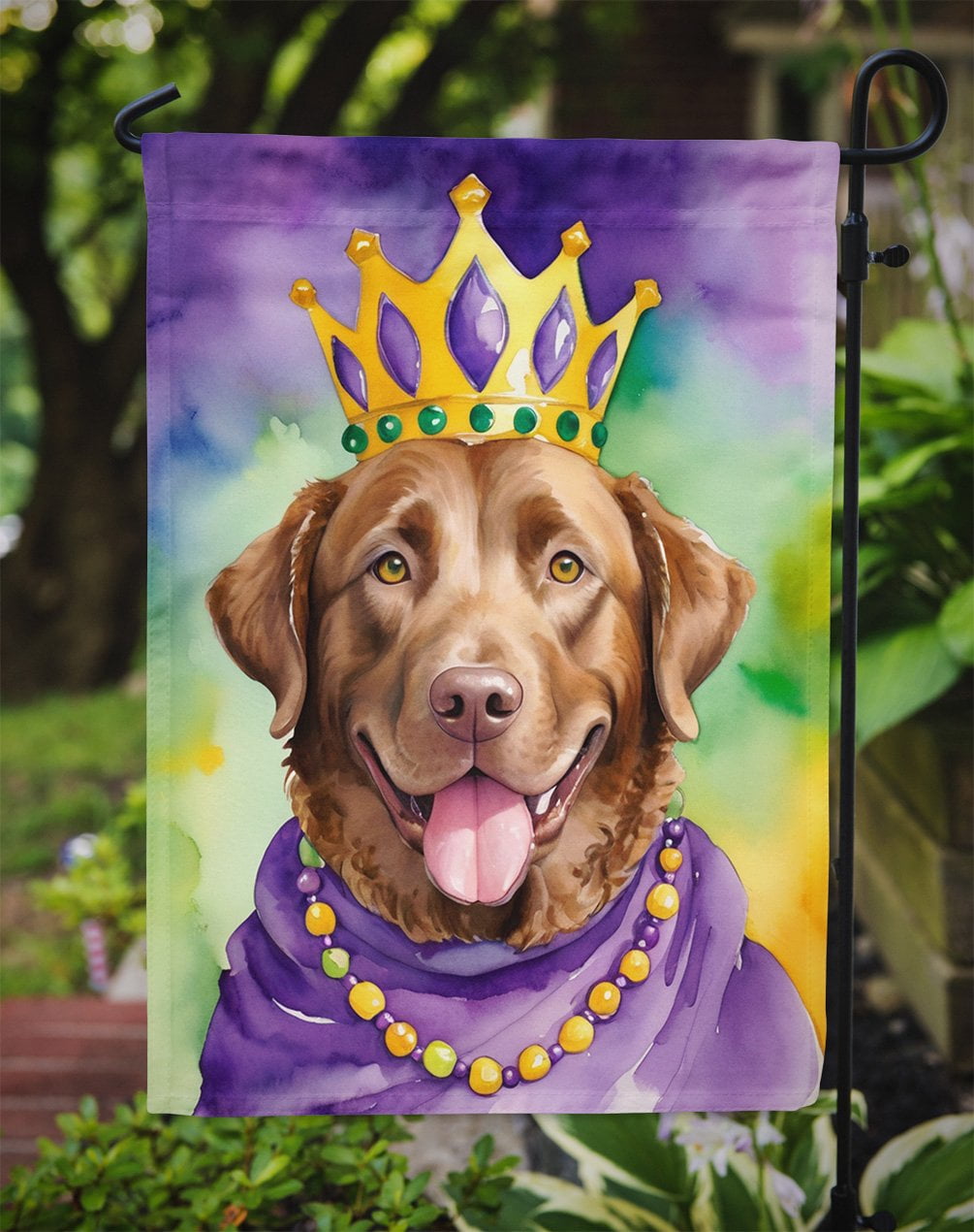 Chesapeake Bay Retriever King of Mardi Gras Garden Flag 11.25 in x 15.5 in