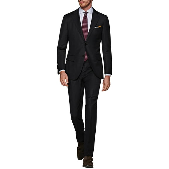 Mens Side Vent 2-piece Black Cotton Modern Fit Suit Luciano