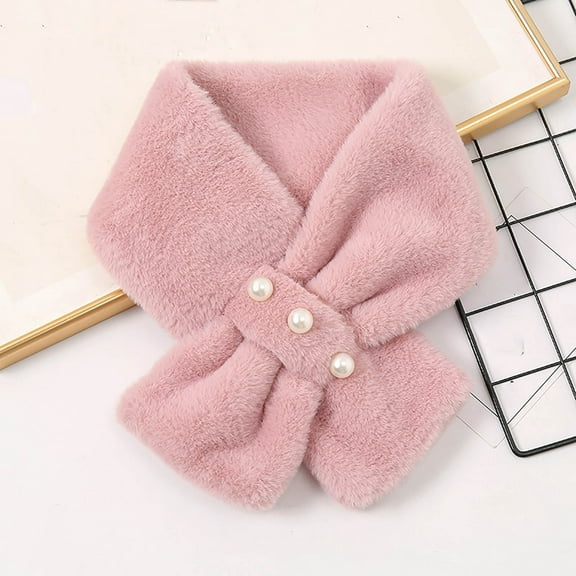 Cxenplz Womens Winter Warm Scarves Pearl Faux Collar Thick Fleece Scarf Cold Weather Elegant Soft Neck Collar