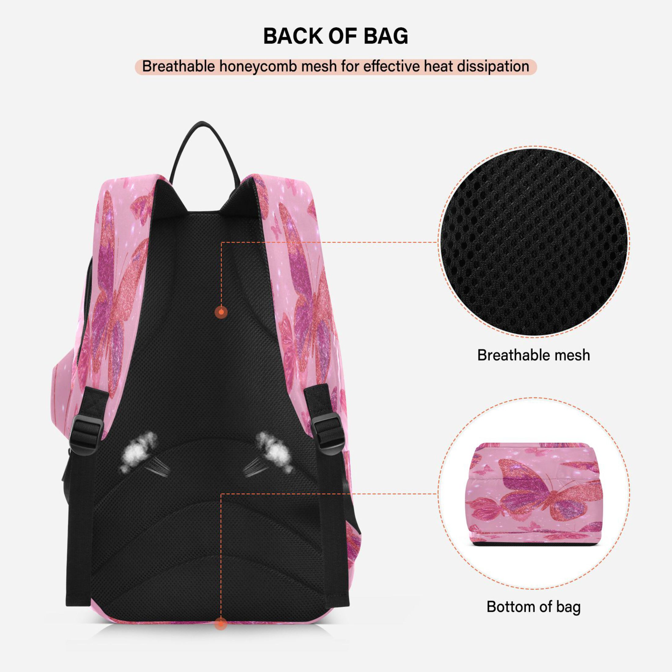 2 Racquet Holder Tennis Backpack Tennis Racket Covers Gym Bags Glittering Sequin Butterfly