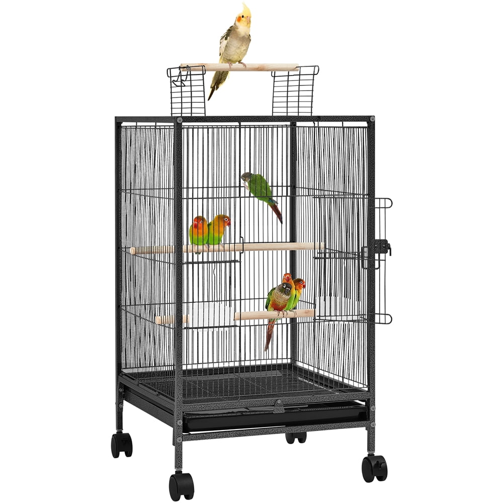 Yaheetech 31″ H Rolling Metal Birdcage with Open-top for Small-sized Birds, Black