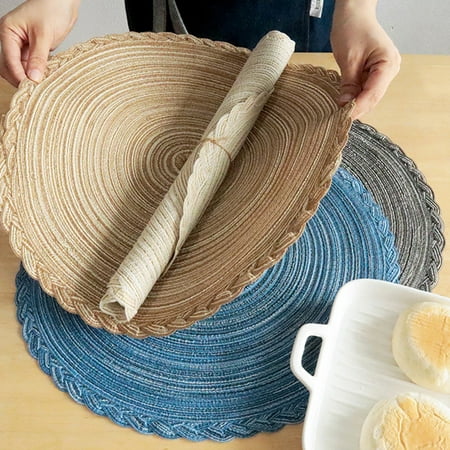 

Round Woven Placemats Set of 4 Rustic Braided Bordered Heat Resistant Table Mats for Kitchen Dining Tables Wedding Holiday Party