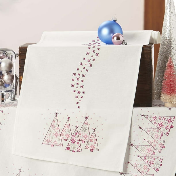 Herrschners® Purple Christmas Trees Table Runner Stamped Cross-Stitch