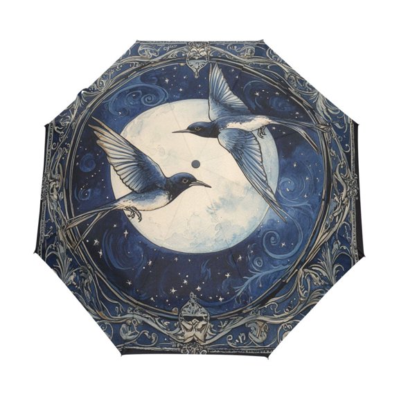 BZSMCE One-Touch Auto Open Close Rain Umbrella With Creative Flight under The Moon Pattern
