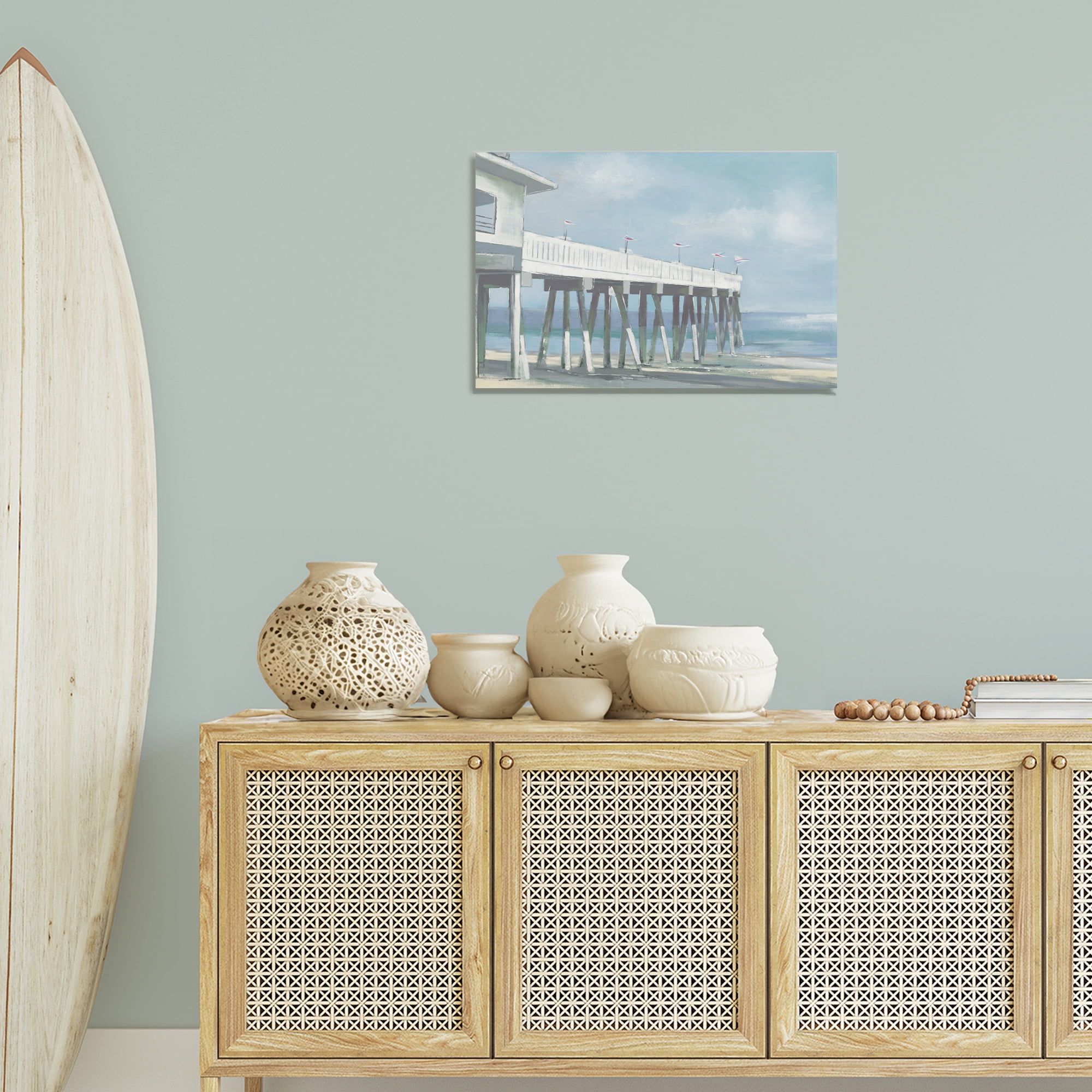 Stupell Industries Extended Pier over Beach Nautical & Beach Painting Wrapped Canvas Art Print Wall Art, 24 x 16