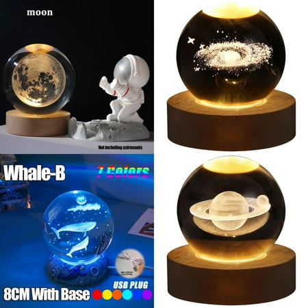 

WAGZOQN Glowing Magical Crystal Ball Night Lights - Unique USB-Powered Atmosphere Lamp with Sea Jellyfish Astronaut Design Ideal Table Decorations for Kids - Perfect Gift and Nighttime C