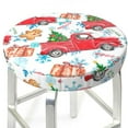 thumbnail image 3 of Xecao's Watercolor Red Truck And Fir Tree Print Stool Covers offer stylish, washable protection for PU round bar stools, perfect for home or commercial use., 3 of 7
