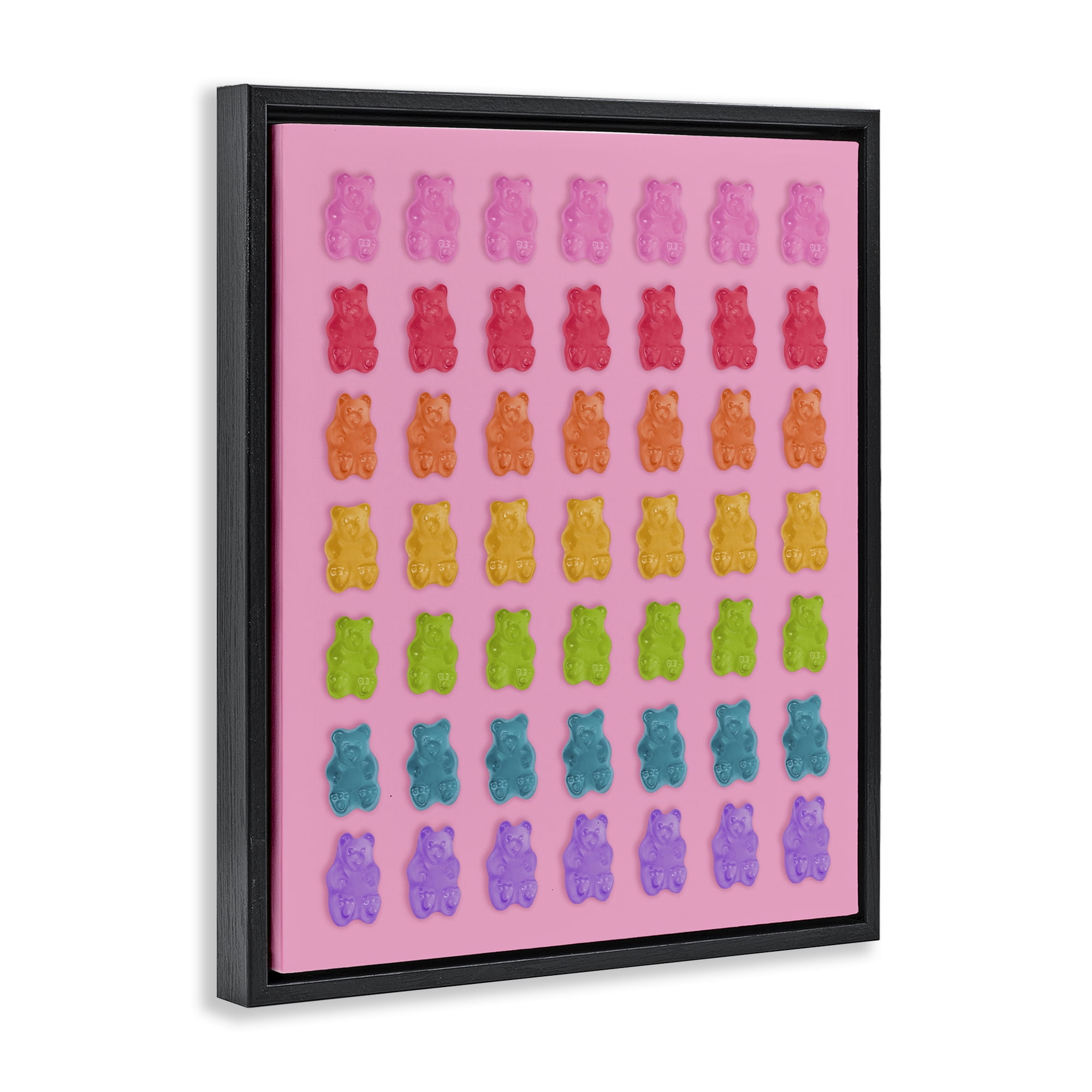 Stupell Industries Rainbow Candy Bears on Pink Black Framed Floater Canvas Wall Art, design by LISH Creative