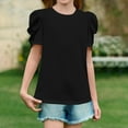 thumbnail image 4 of Inglocry Girls Puff Short Sleeve Shirts Summer Ribbed Knit Crewneck T Shirt Tops Tee Blouse Cute Summer Tops For Teens Black 11-12Y, 4 of 4