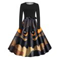 thumbnail image 1 of Haivin Robe d'Halloween pour Femme, Col Rond à Manches Longues avec Motif Imprimé, Robe de Soirée Évasée pour Fête et Occasions Formelles, 1 of 3