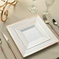 Efavormart 10 Pack - 10" White Disposable Plastic Square Dinner Plates With Shiny Rose Gold Rim ...