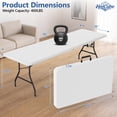 thumbnail image 2 of HaiCube 8 Foot Plastic Folding Table Portable Heavy Duty Rectangular Table with Carry Handle, Indoor Outdoor for Camping Picnic Party Dining, White, 2 of 9