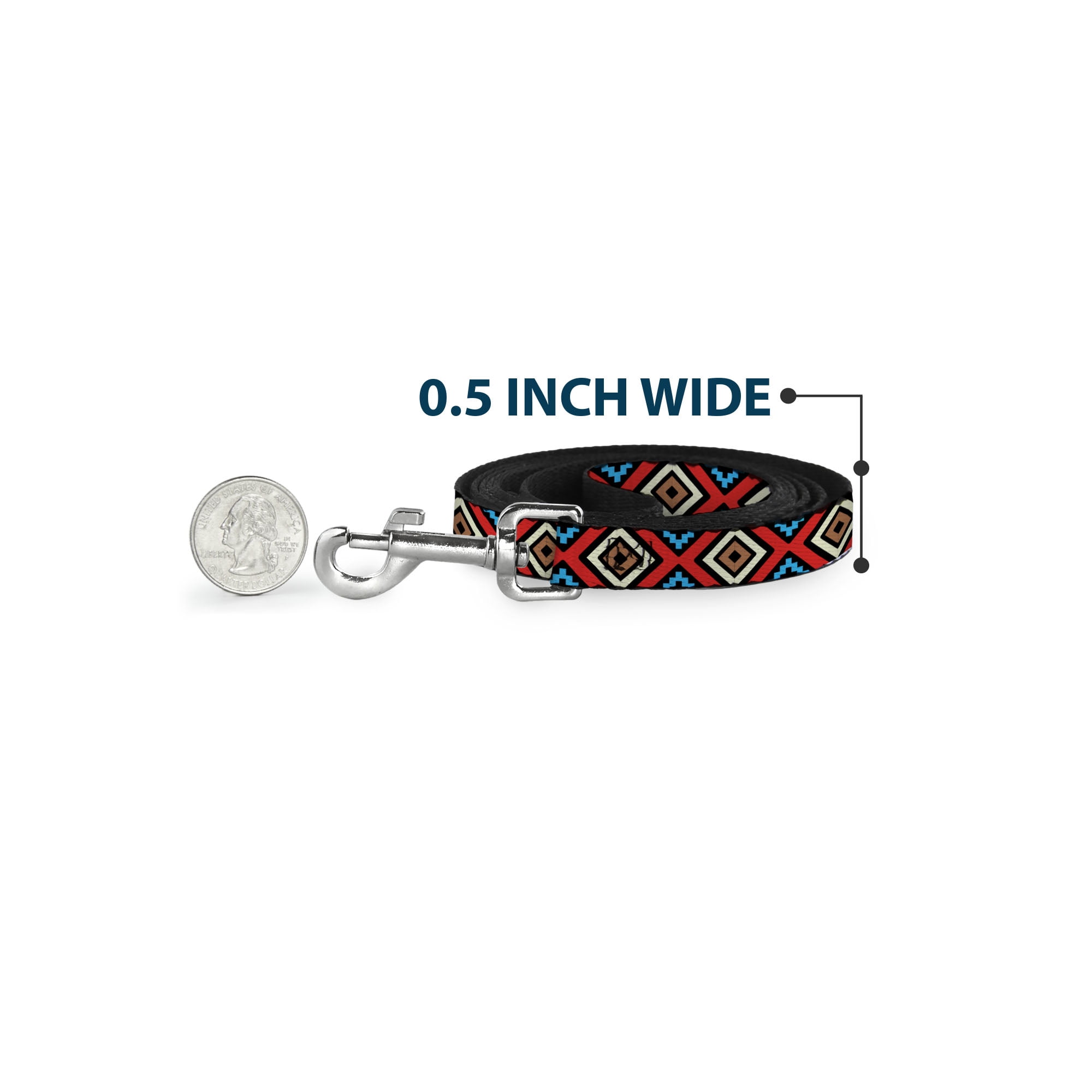 Buckle-Down Pet Leash, Dog Leash, Geometric Black Red Tan Brown Baby Blue, 6 Feet Long 1.0 Inch Wide