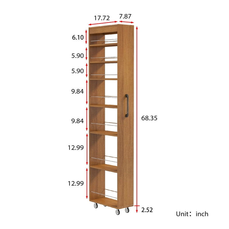 71''H 7-Tier Pull-Out Storage Shelf Cabinet with Wheels, Kitchen Rolling Storage Rack Cart for Narrow Spaces
