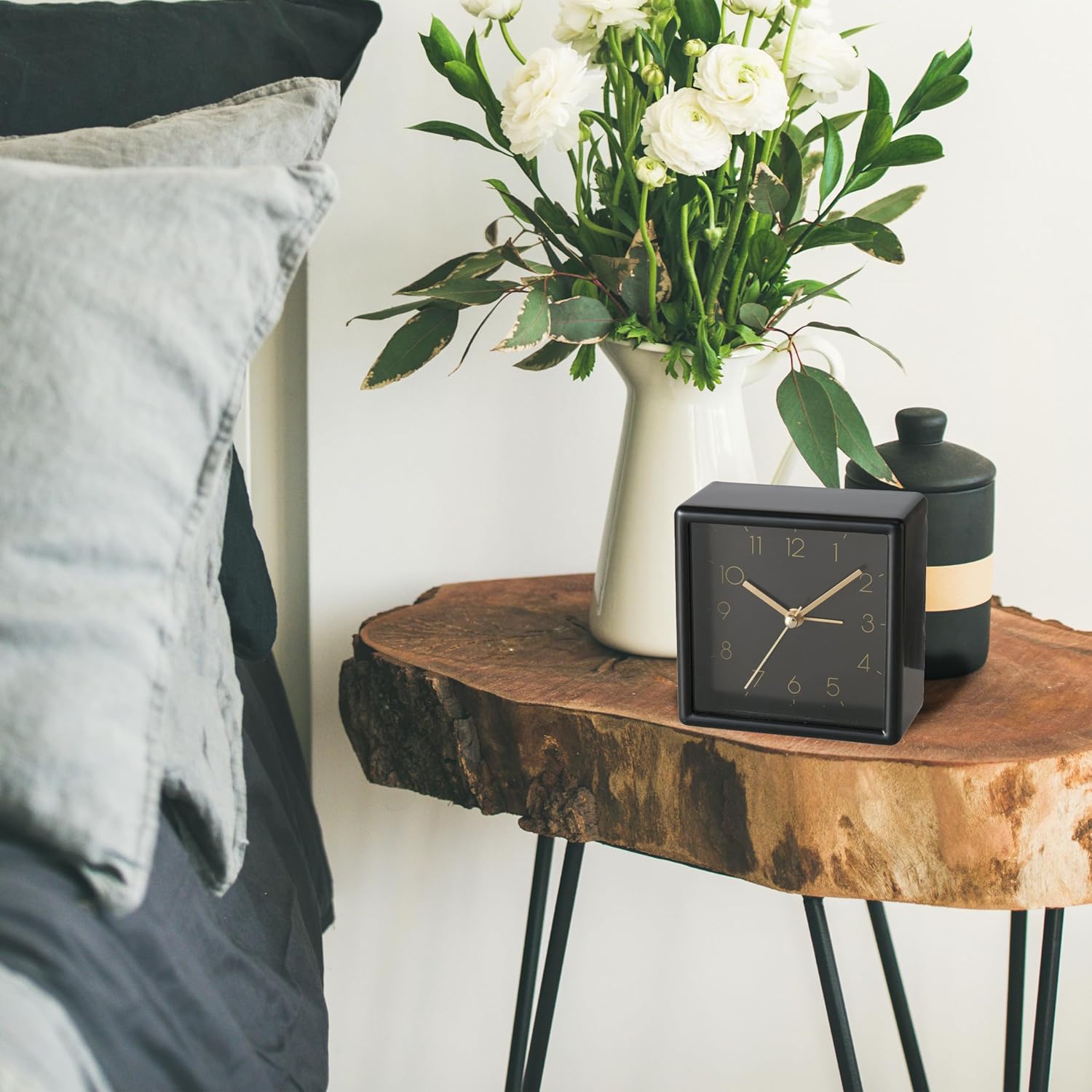 Mid-Century Modern Quartz Alarm Clock, Square, 1 AA Battery