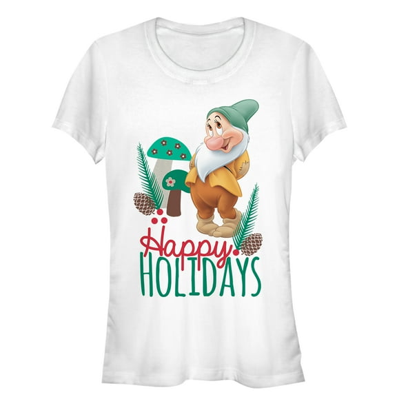 Junior's Snow White and the Seven Dwarfs Christmas Bashful Graphic Tee White 2X Large