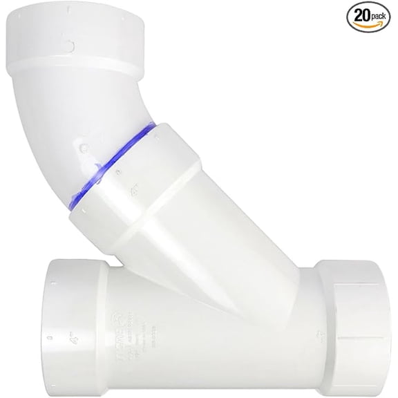 2 in. PVC DWV Combination Wye & 1/8 Bend 45° Elbow Hub, White PVC Drain, Waste & Vent Fitting, (20 Pack)