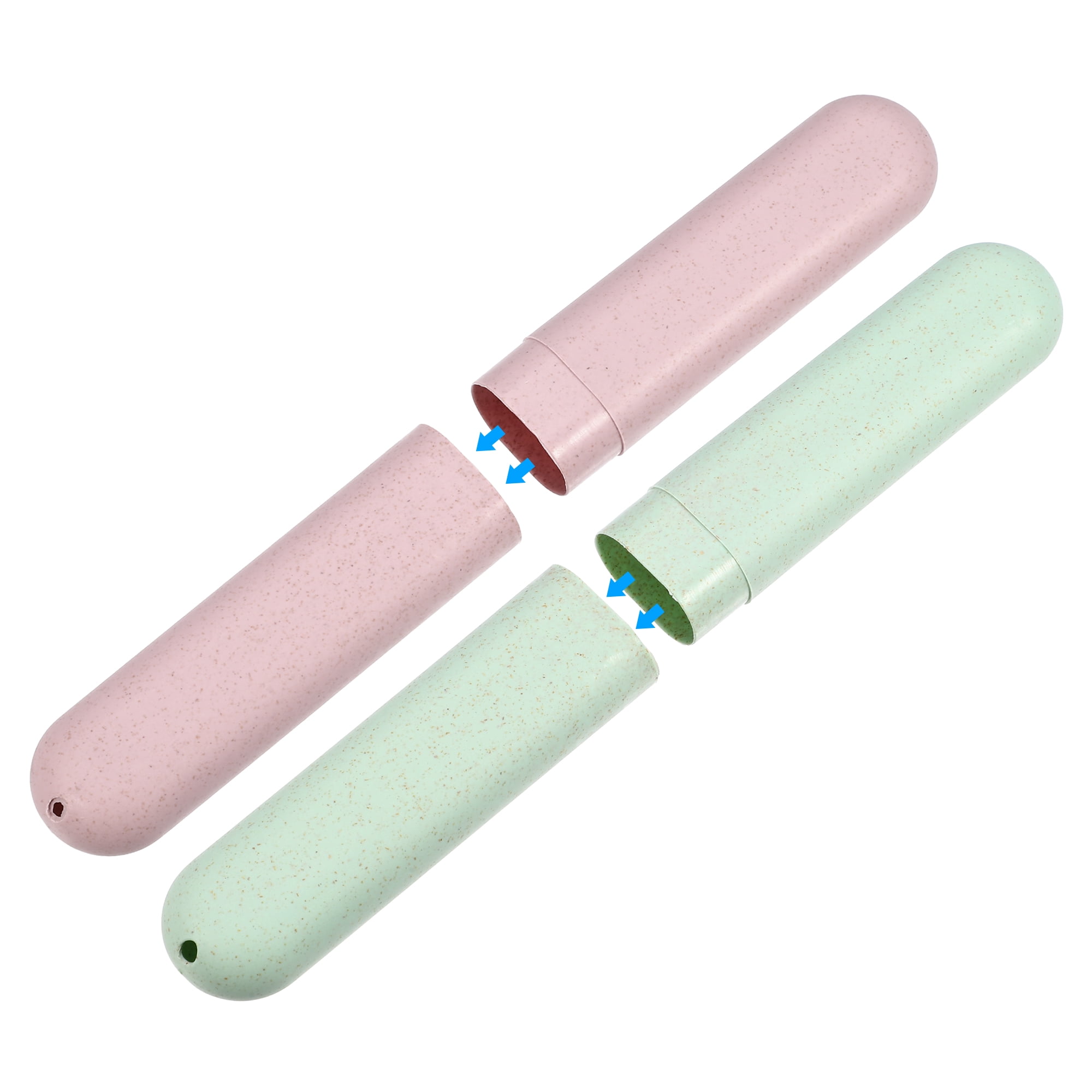 Unique Bargains 2Pcs Toothbrush Holders Case Green Pink for Travel 8.07"x1.22"x0.83"