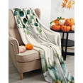 thumbnail image 3 of Green Blue Fall Flannel Blanket for Bed,Travel and Camping, Vintage Thanksgiving Pumpkins Rustic Super Soft Cozy Blanket for All Seasons 50"x60", 3 of 6
