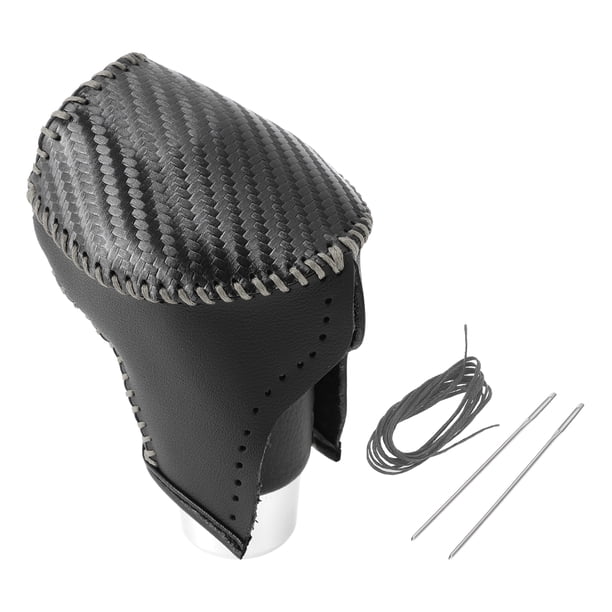 Cubierta de pomo de cambio de marcha Unique Bargains para Kia Forte 2014-2016, antideslizante, fibra de carbono negra, negro gris, protector de mango de cambio de marcha de cuero sintético, 1 Pc