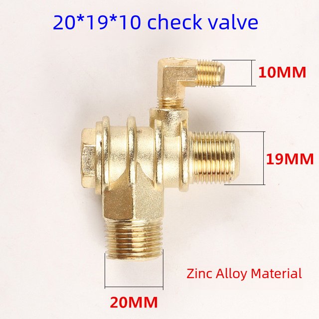 Premium Pure Copper 3-Way Check Valve for Dafeng 65 Belt-Driven Air Compressor (0.36/0.6), Bi-Directional Non-Return Stop Valve Accessory with Compact Design, 20*19*10 Dimensions, Includes Elbow