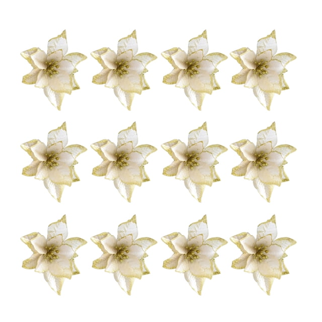 EeaseCA 24pcs Christmas Flower Simulation Gold Powder Flower Christmas Tree Decoration Flower Golden