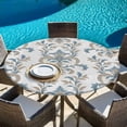 thumbnail image 6 of Blue Tan Flower Round Tablecloth, Fitted Table Cover with Elastic for 55"-60" Round Tables, Abstract Vintage Ethnic Tribal Boho Table Cloth Outdoor Indoor Dinning Party Waterproof Tablecloths, 6 of 7