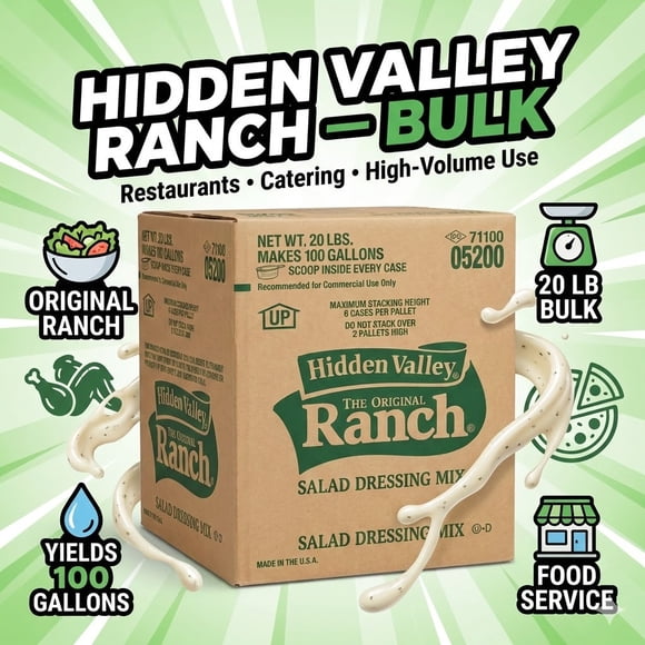 Hidden Valley Mélange Original pour Vinaigrette Ranch, Sac en Boîte en Vrac, 20 lb – Donne 100 Gallons de Qualité Professionnelle Ranch