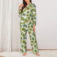 thumbnail image 2 of KLL Green Hawaii Palms Print Women's Long Sleeve Pajamas with Pants Sleepwear Loungewear 2 Set-XX-Large, 2 of 7