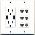 thumbnail image 1 of Ultra Spec Cables 1 Port Coax 5 x Cat5e Ethernet RJ45 Wall Plate w/2 USB Charger Power Outlet, 1 of 1