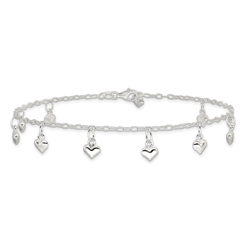 Auriga Fine Jewelry 925 Sterling Silver Puffed Heart Anklet 10inch for Women
