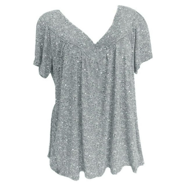 Hauts pour Femmes Tendance Décontracté Ample Imprimé Chat Lune Col Rond T-Shirt Gris TG