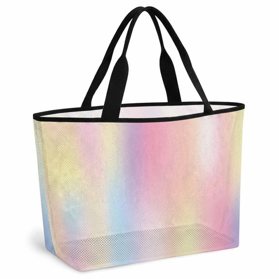 Pink Purple Beach Bag for Women, Large Breathable Mesh Beach Tote Bag, Modern Colorful Ombre Abstract Tie Dye Art Sandproof Lightweight Travel Bags for Vacation Picnic Swimming Pool 15.7"x15.7"x9.1"