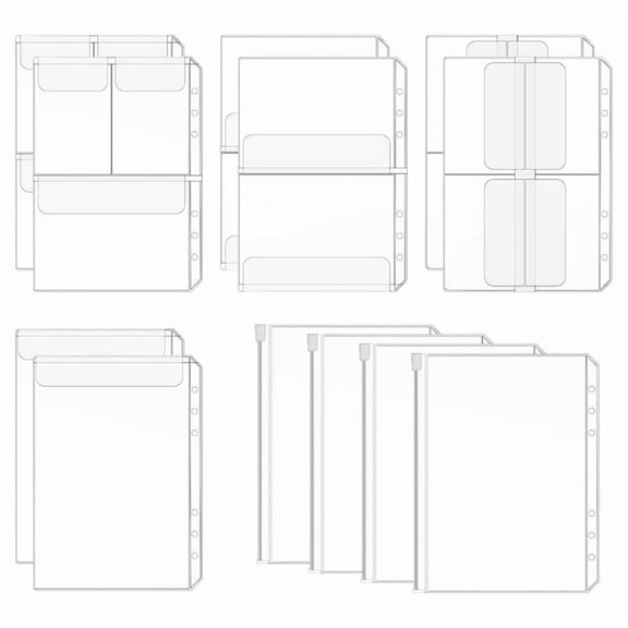 A5 Binder Pocket Set, 12Pcs 6 Holes Binder Sleeve Waterproof PVC Loose Leaf Bag Transparent Document Pouch Zipper Folder