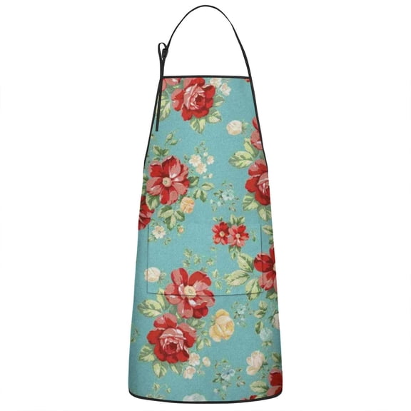 Pioneer Flower Floral Print Pattern Apron-Garden Aprons for Women with Pockets-Cotton Linen Waterproof Kitchen Cooking Gardening Aprons Adjustable for Kitchen,Cooking,BBQ and Salon 33x27 Inch