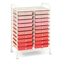 Pemberly Row 20 Drawers Rolling Cart Storage Studio Organizer Bins Pink