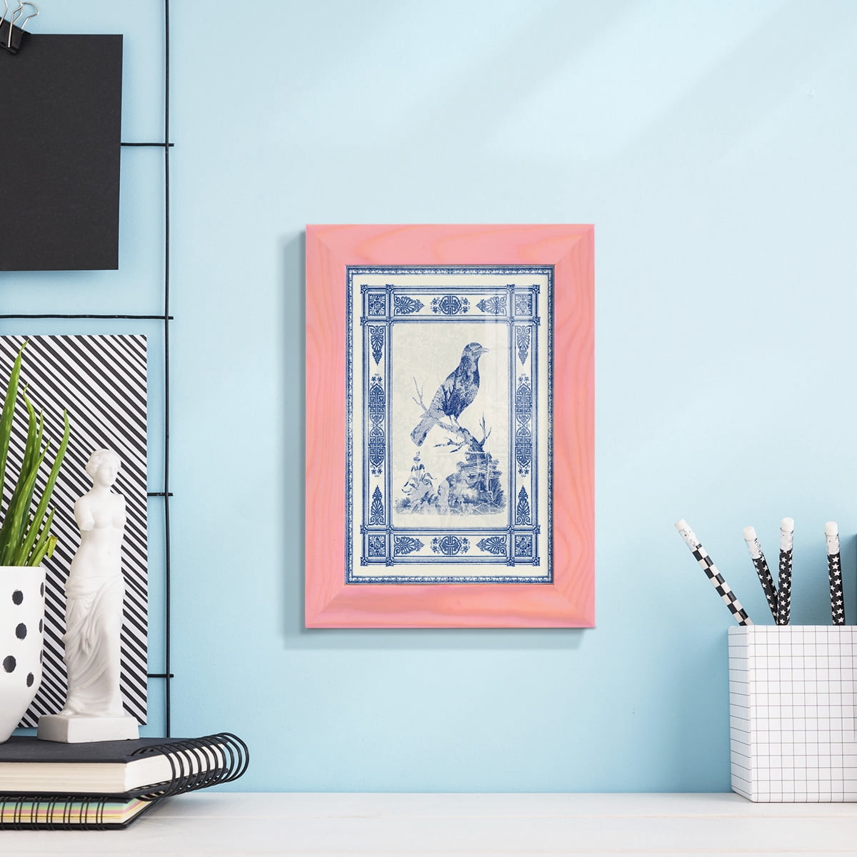 Toile de Jouy I -Framed Print w/glass-Sunset Pink