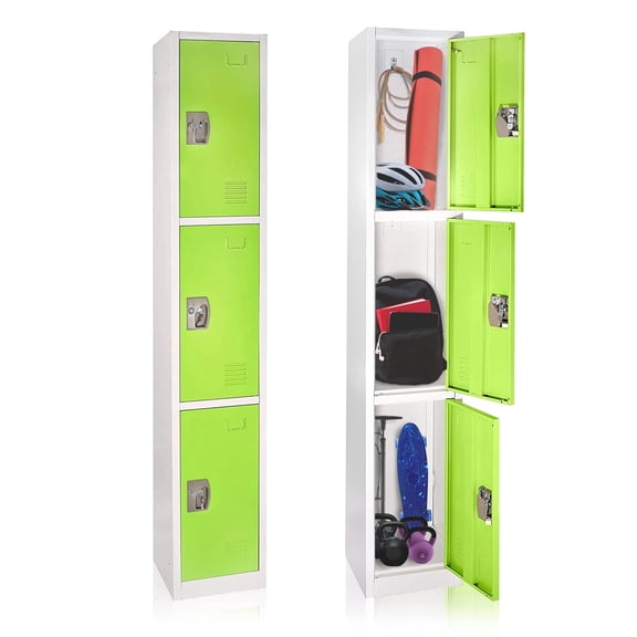 AdirOffice Large School Locker with 3 Doors 3 Hooks Storage Locker for Garage Storage - Office Storage Lockers (3 Door, Green)