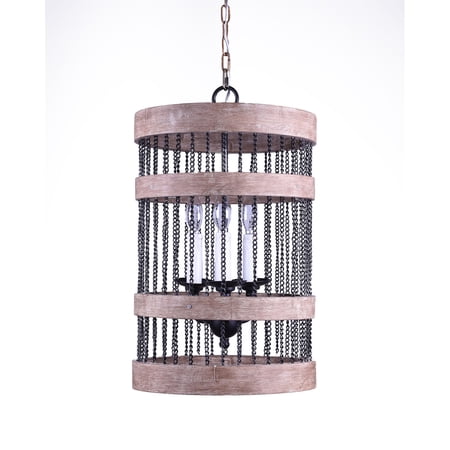 Angelina Wood and metal cylinder chandelier