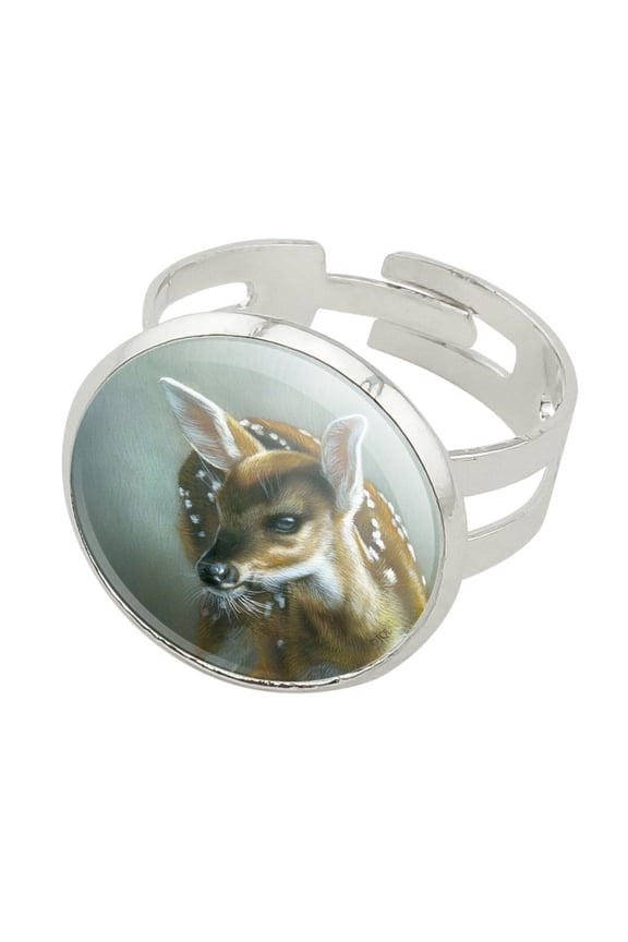 Fawn Baby Deer Silver Plated Adjustable Novelty Ring