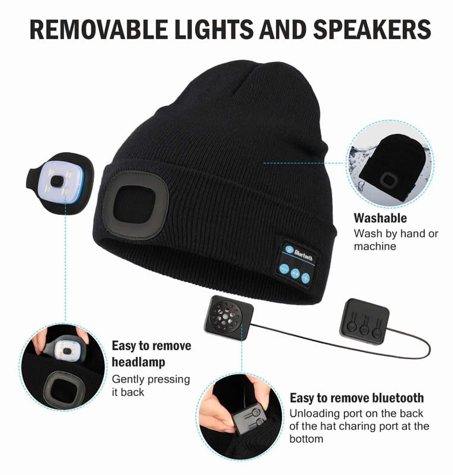 CENSGO Bluetooth Beanie with the Light, Unique Tech Gifts for Men Husband Him Teen, Wireless Headphones for Fishing Jogging Working, Christmas Stocking Blue