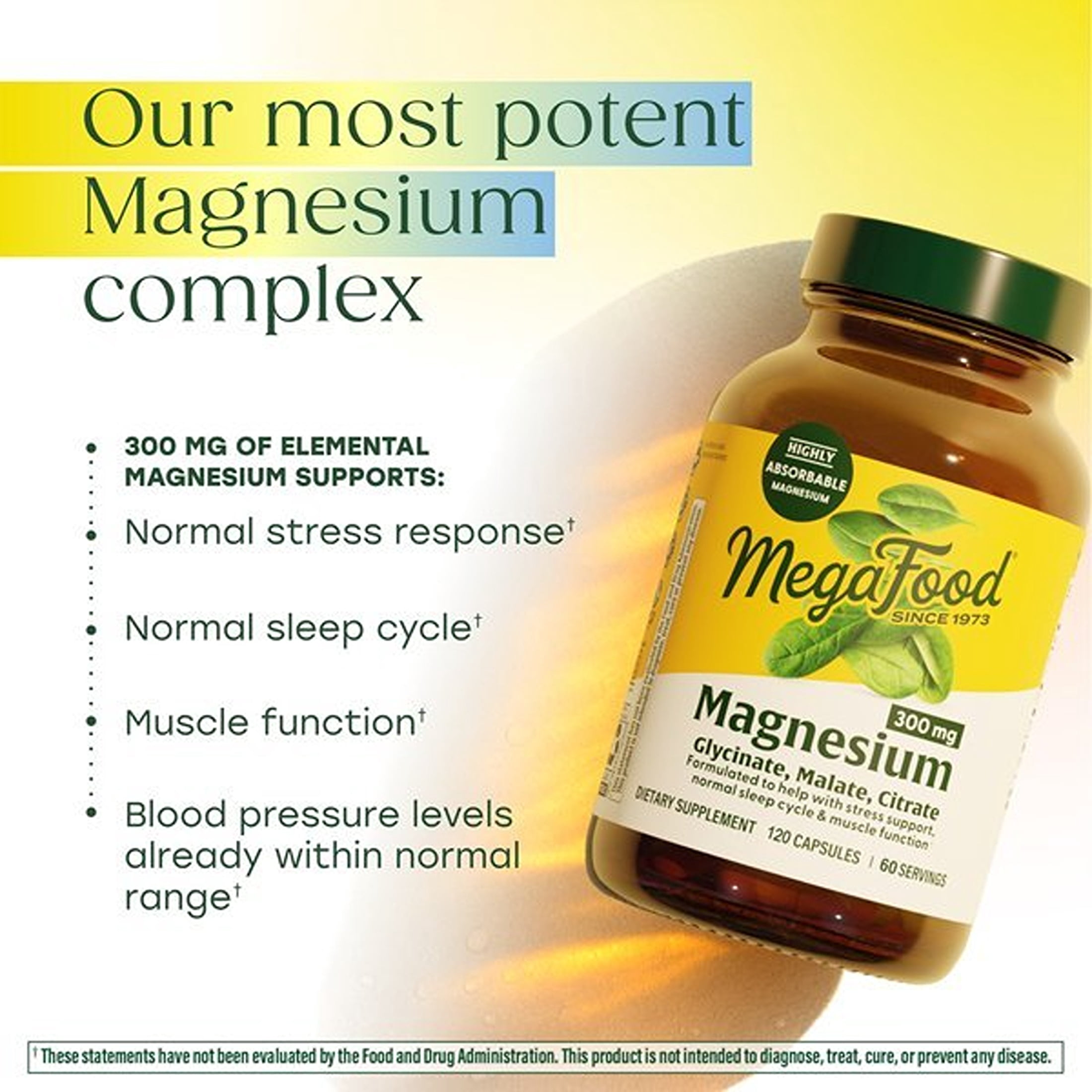 MegaFood Magnesium Glycinate, Citrate & Malate 300mg; Highly Absorbable Triple Magnesium Complex For Women & Men; Supports Heart, Bone, Nerve Health & Normal Sleep Cycles, 120 Capsules, 60 Servings